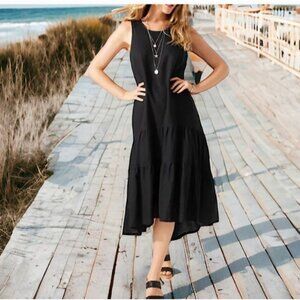 Tommy Bahama Lena Linen Blend Gauze Midi Sundress Resort M low-high w pockets